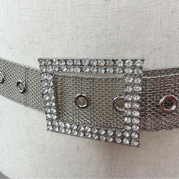 Zara Silver Mesh Belt w/Rhinestone Buckle and Accents Holiday Formal Cocktail - Picture 3 of 12